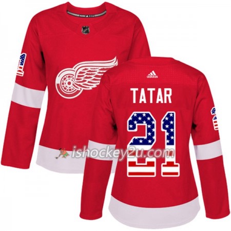 Dame NHL Detroit Red Wings Trøje Tomas Tatar 21 Adidas 2017-2018 Rød USA Flag Fashion Authentic